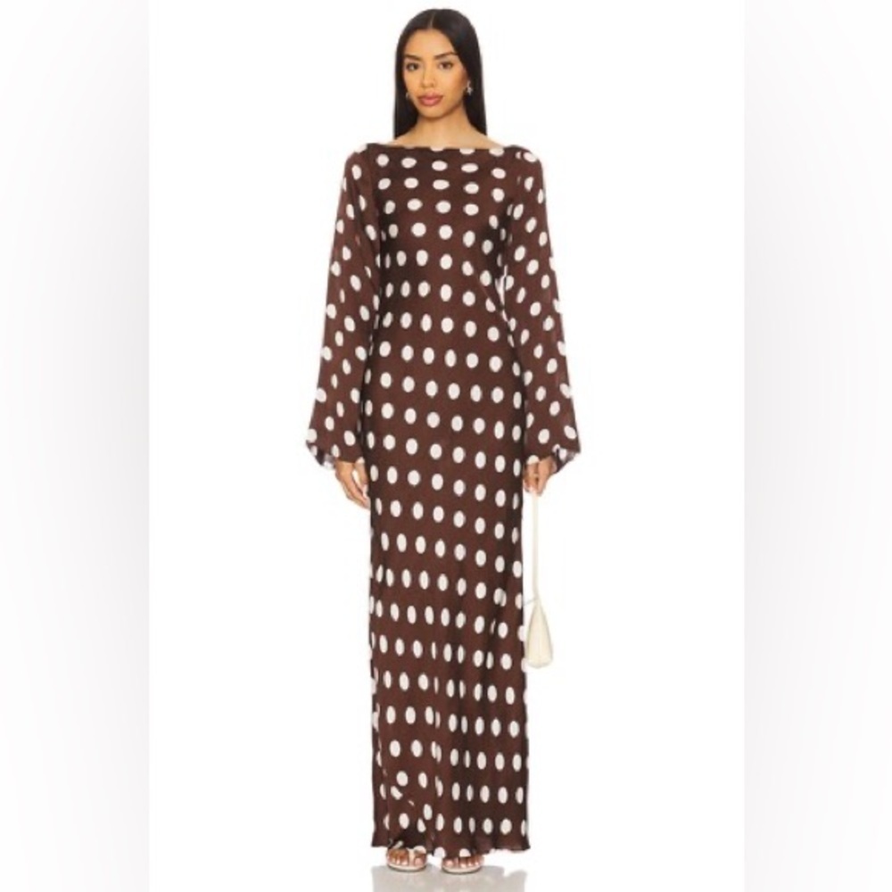HEMANT & NANDITA Tira Brown and White Polka Dot Long Sleeve Dress